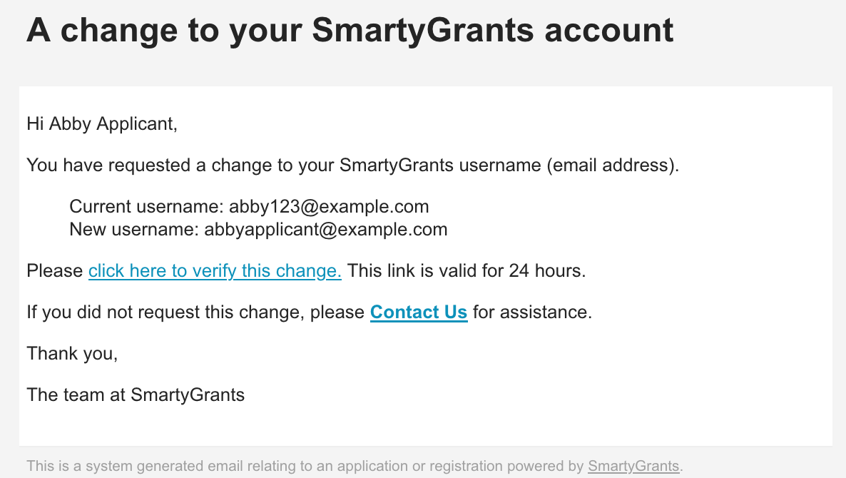 A screenshot example of the verification email.