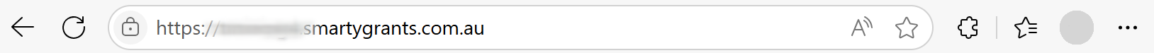 Screenshot of Microsoft Edge with the URL browser showing a URL ending in smartygrants.com.au.