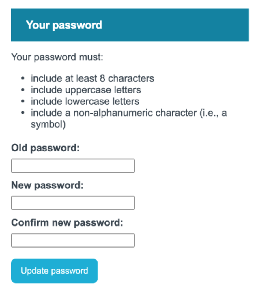 A screenshot of the Edit Details page, focused on the Your password section.