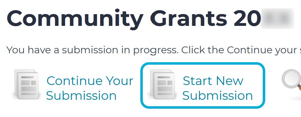 An example screenshot of the top of a round page. The buttons 'Continue Your Submission' and 'Start New Submission' are shown as reference.